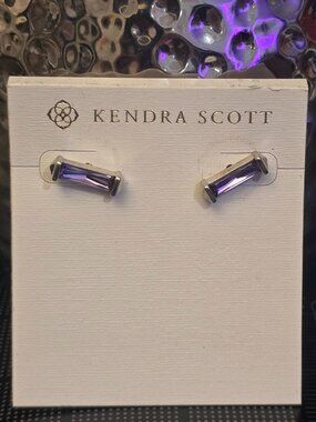 Kendra Scott Fletcher Stud Earrings Purple Crystal Bar Gunmetal